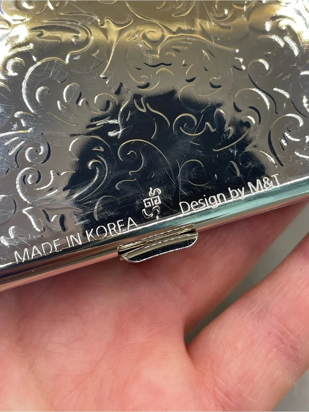 Mother of Pearl Silvertone Metal Business Credit Card Money Holder Case Korea